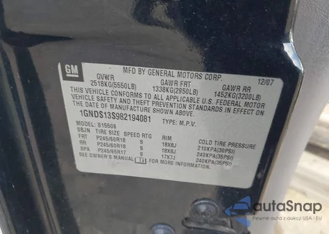 2008 Chevrolet Trailblazer Lt z USA, uszkodzony, nr VIN 1GNDS13S982194081